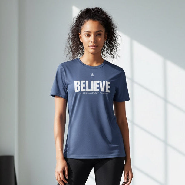 Airforce Blue unisex AG performance tee with motivational quote