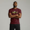 Burgundy unisex performance tee — Keep Showing Up chest print