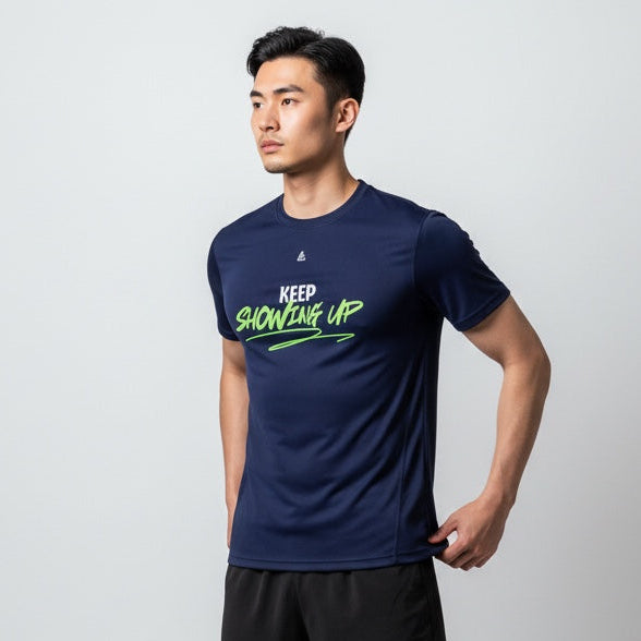 Oxford Navy lightweight gym shirt — Keep Showing Up design