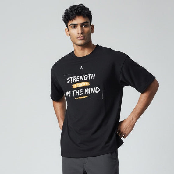 Performance tee with motivational chest print — Jet Black