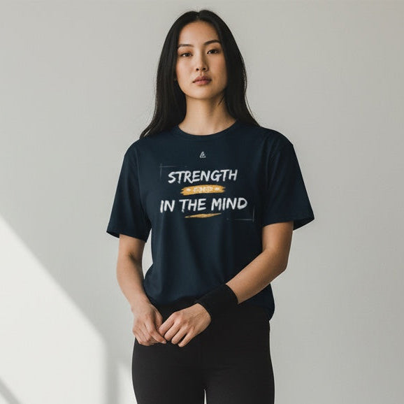 Unisex performance tee front view — Strength Starts in the Mind — French Navy